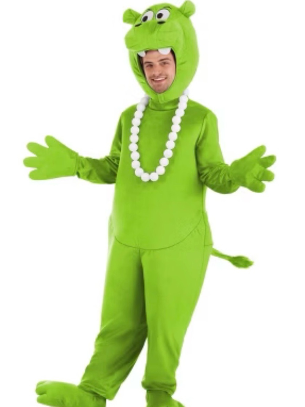 Hasbro Bright Green Plush hippo Costume with White Bead Necklace